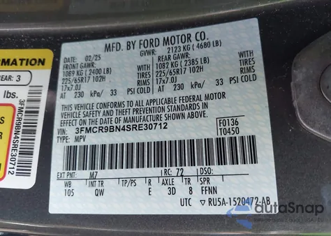 2025 Ford Bronco Sport Big Bend из США, поврежденный, VIN 3FMCR9BN4SRE30712